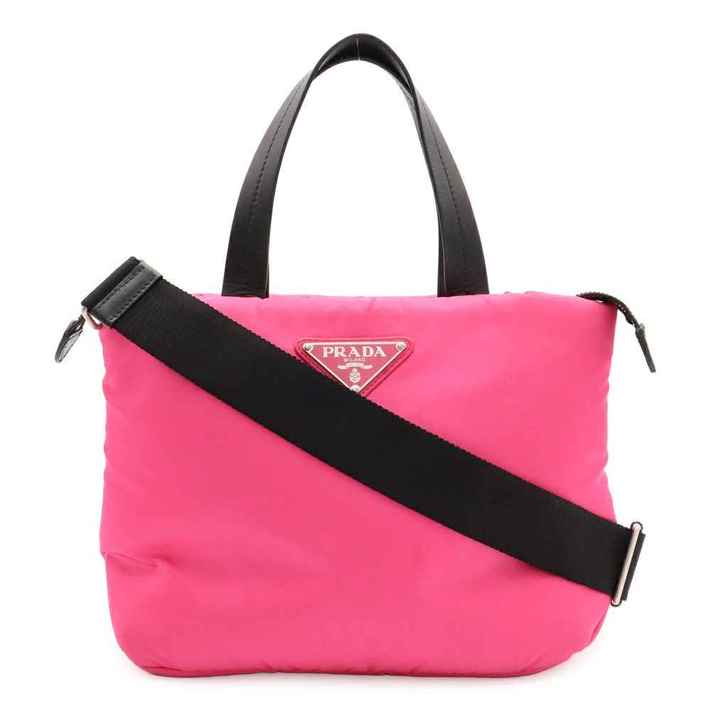 Prada Tessuto Soft 2Way Shoulder Leather Tote Bag Pink Black